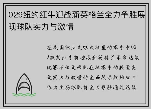 029纽约红牛迎战新英格兰全力争胜展现球队实力与激情