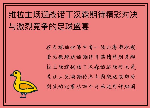 维拉主场迎战诺丁汉森期待精彩对决与激烈竞争的足球盛宴