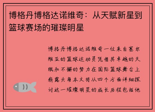 博格丹博格达诺维奇：从天赋新星到篮球赛场的璀璨明星
