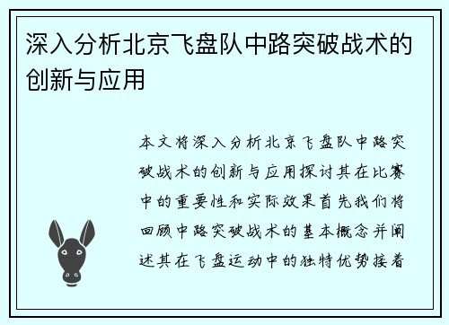 深入分析北京飞盘队中路突破战术的创新与应用